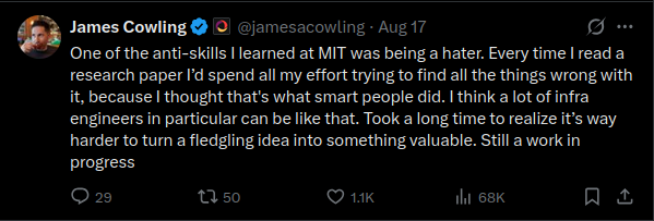 Tweet from Convex CTO James Cowling